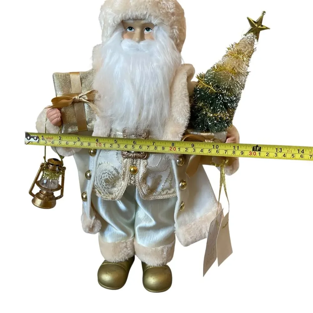 34th & Pine 18in Gold Ivory Standing Santa Figurine Christmas Holiday Glam New